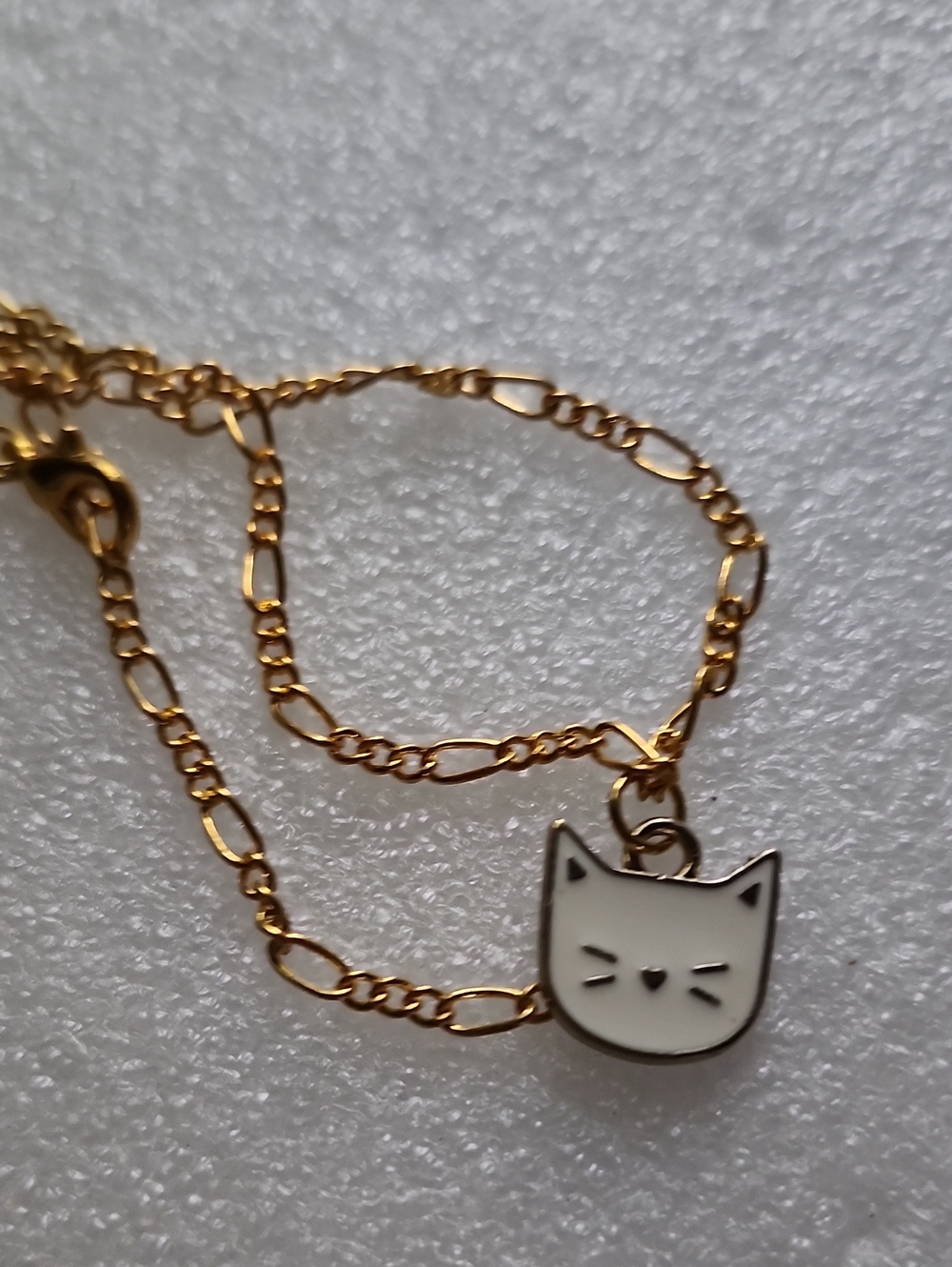 Hand Crafted Gold Bracelet / Anklet with White Cat Charm